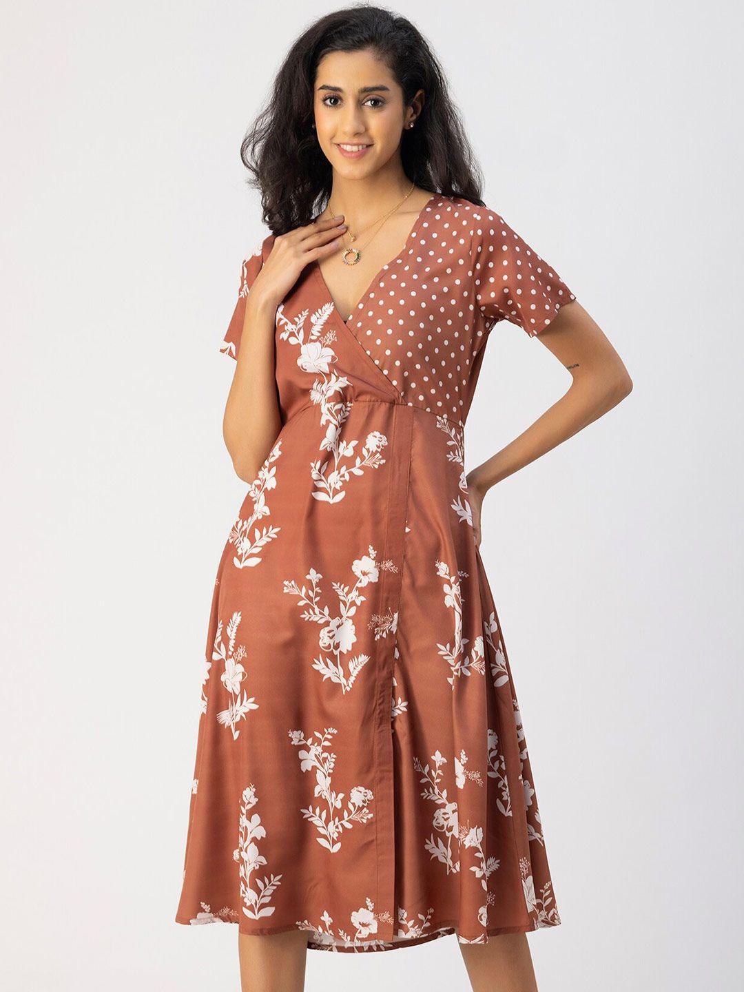 moomaya floral print crepe fit & flare dress