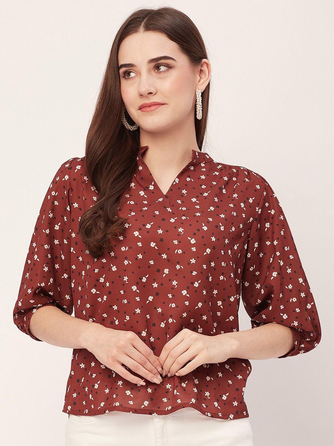 moomaya floral print mandarin collar shirt style top