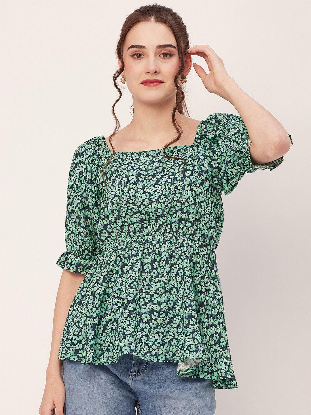 moomaya floral printed bishop sleeves peplum top