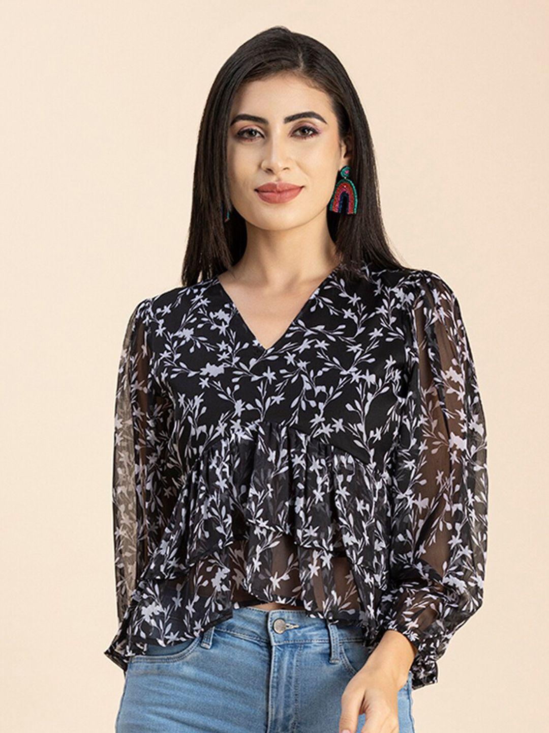 moomaya floral printed chiffon empire crop top