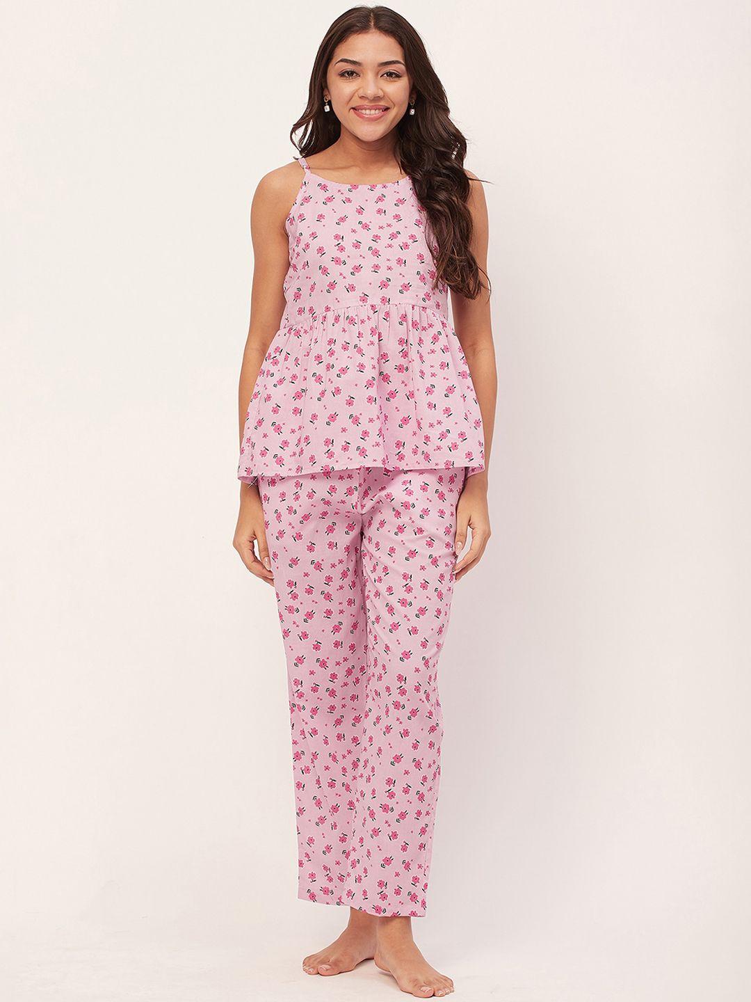 moomaya floral printed cotton camisole top with trousers