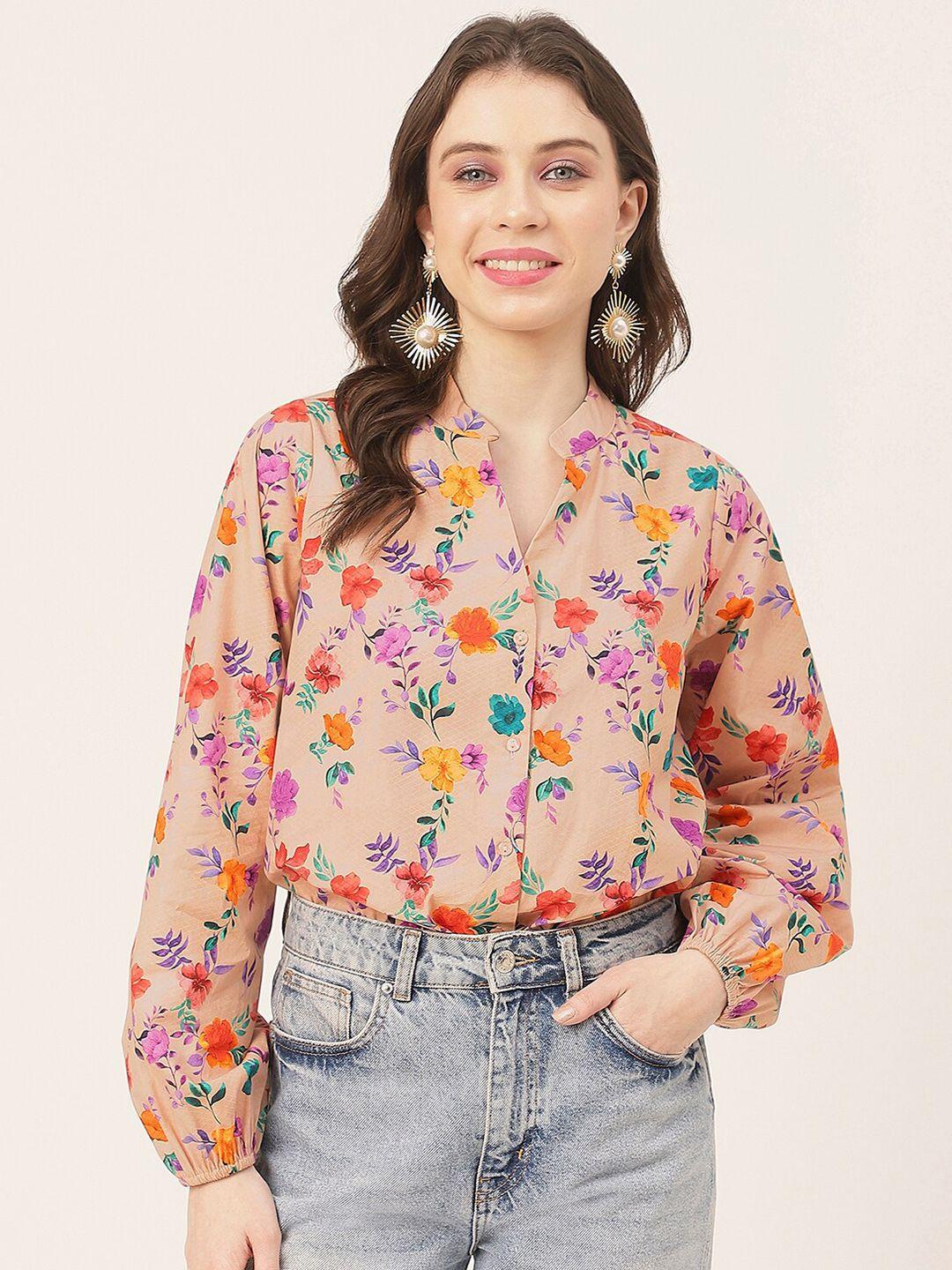 moomaya floral printed cotton casual shirt