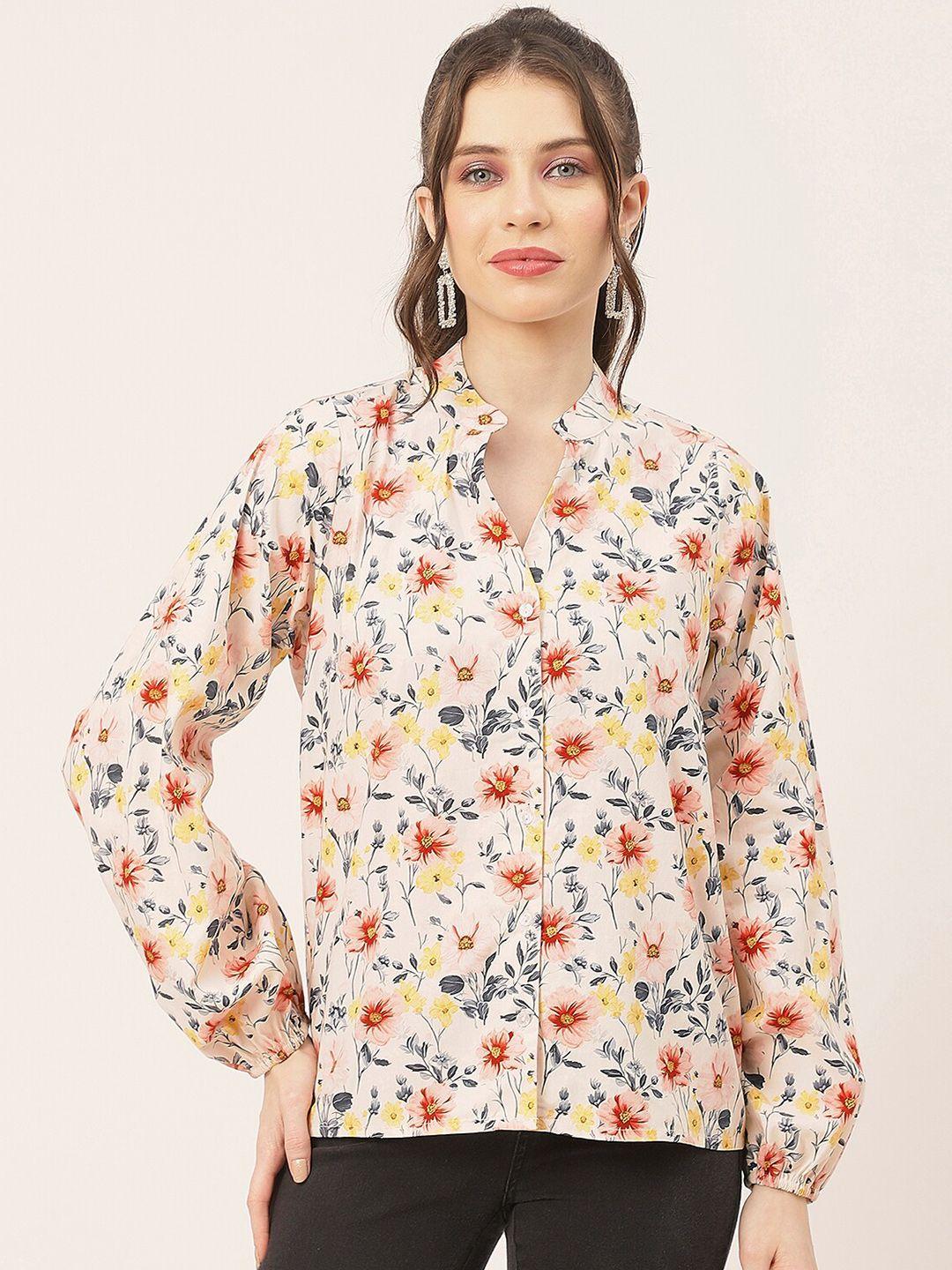 moomaya floral printed cotton casual shirt