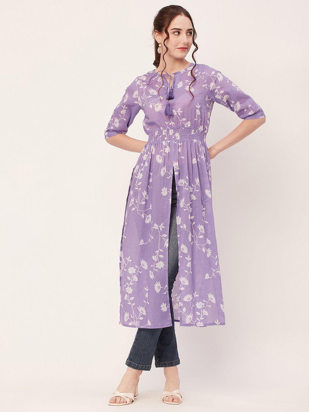 moomaya floral printed cotton tie-up neck kurta