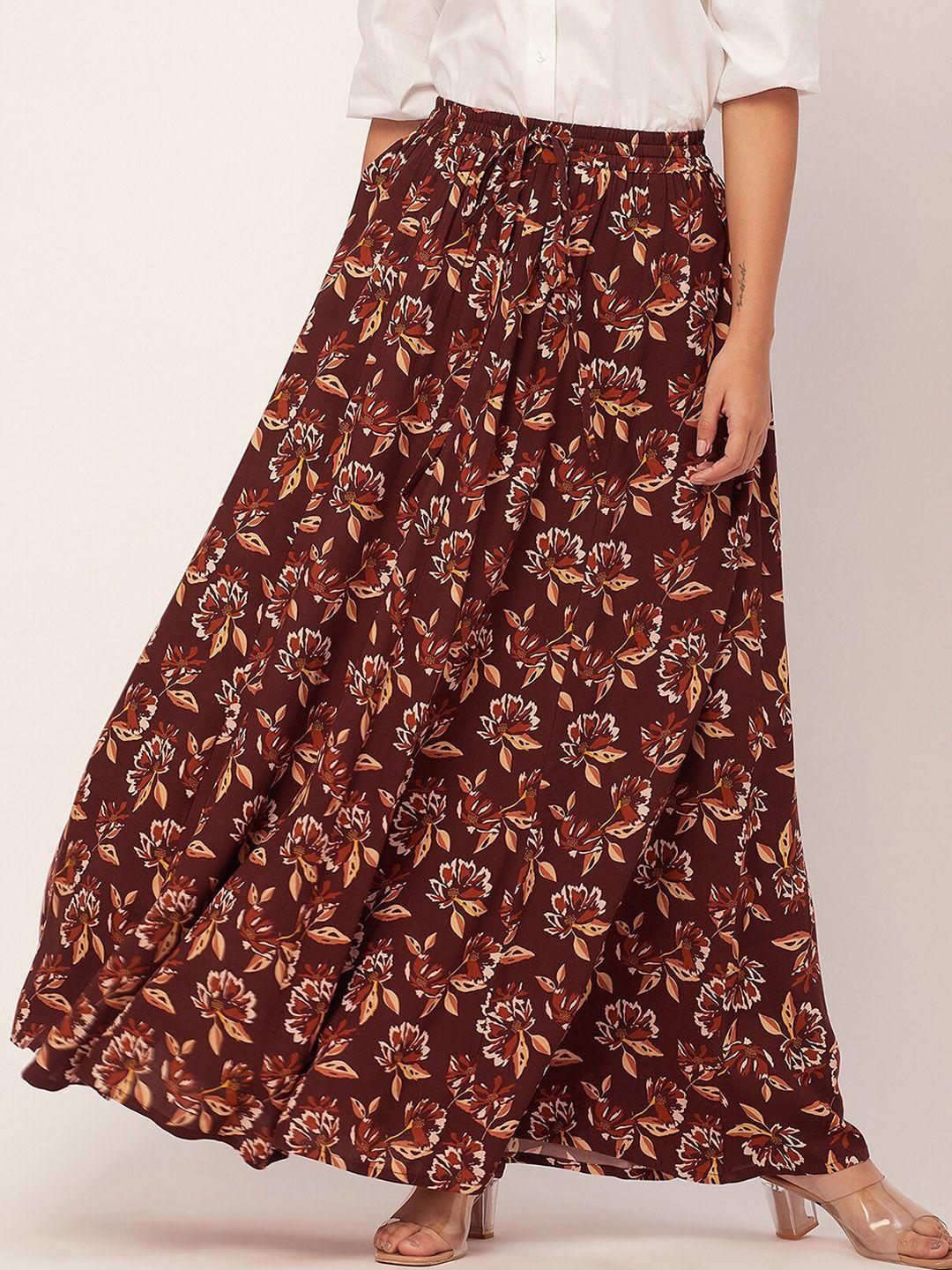 moomaya floral printed flared maxi skirt