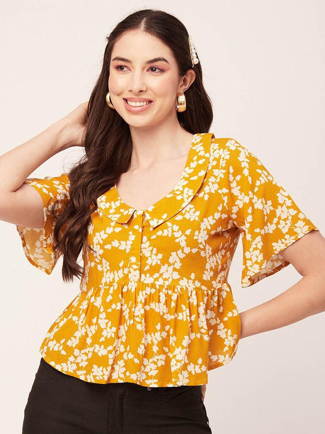 moomaya floral printed flared sleeves peplum top