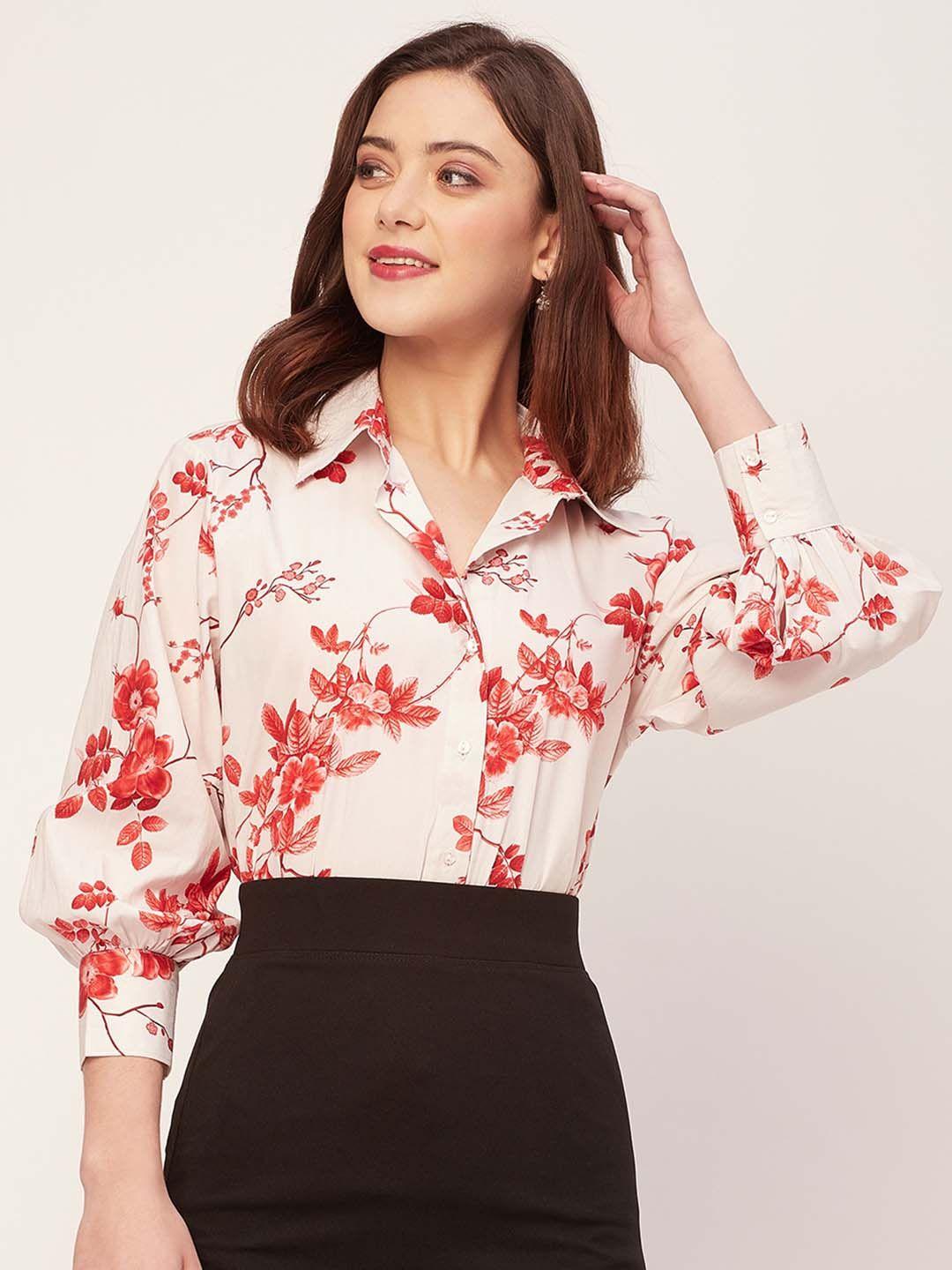 moomaya floral printed long sleeves cotton cotton poplin formal shirt