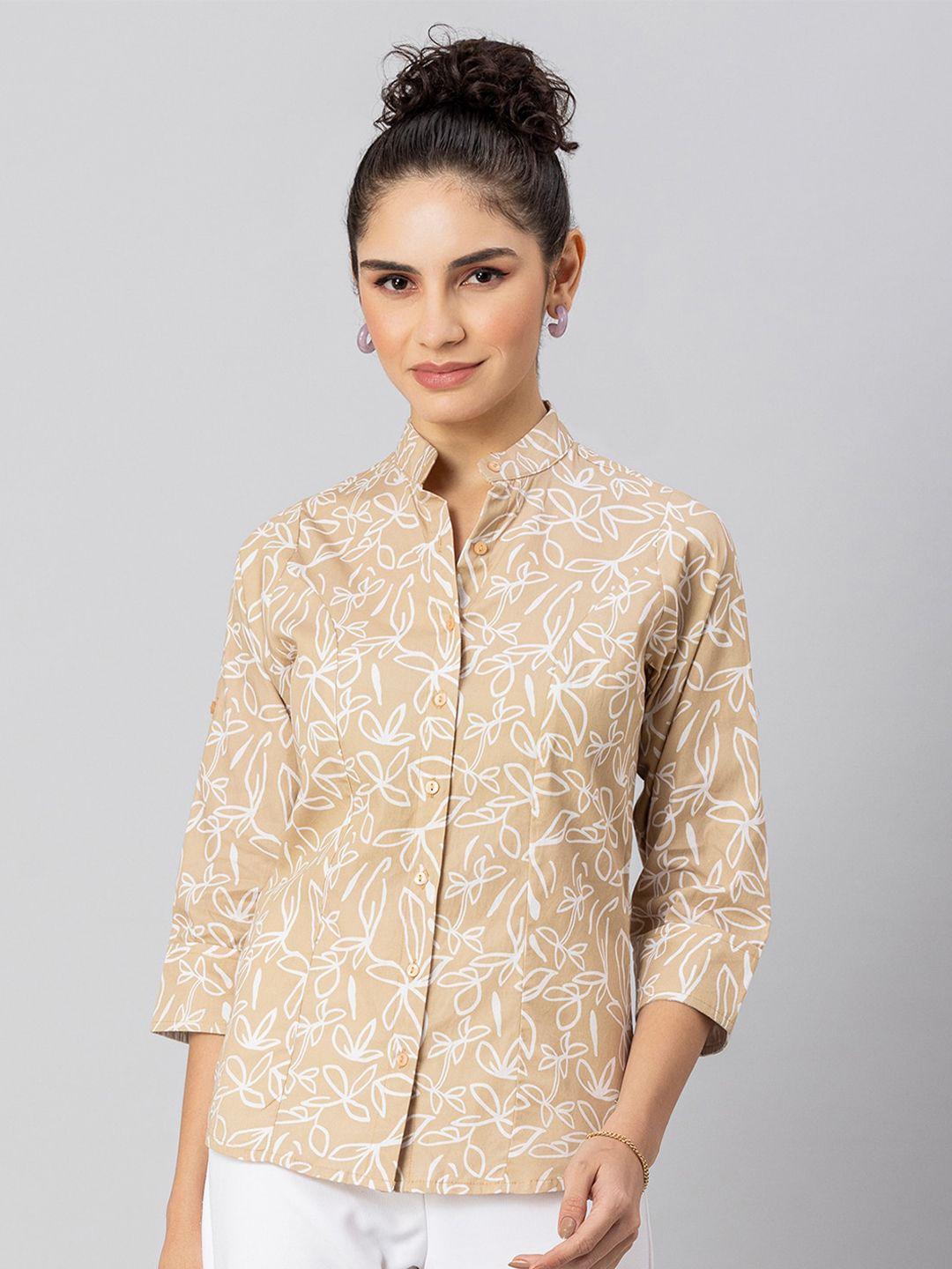 moomaya floral printed mandarin collar shirt style top