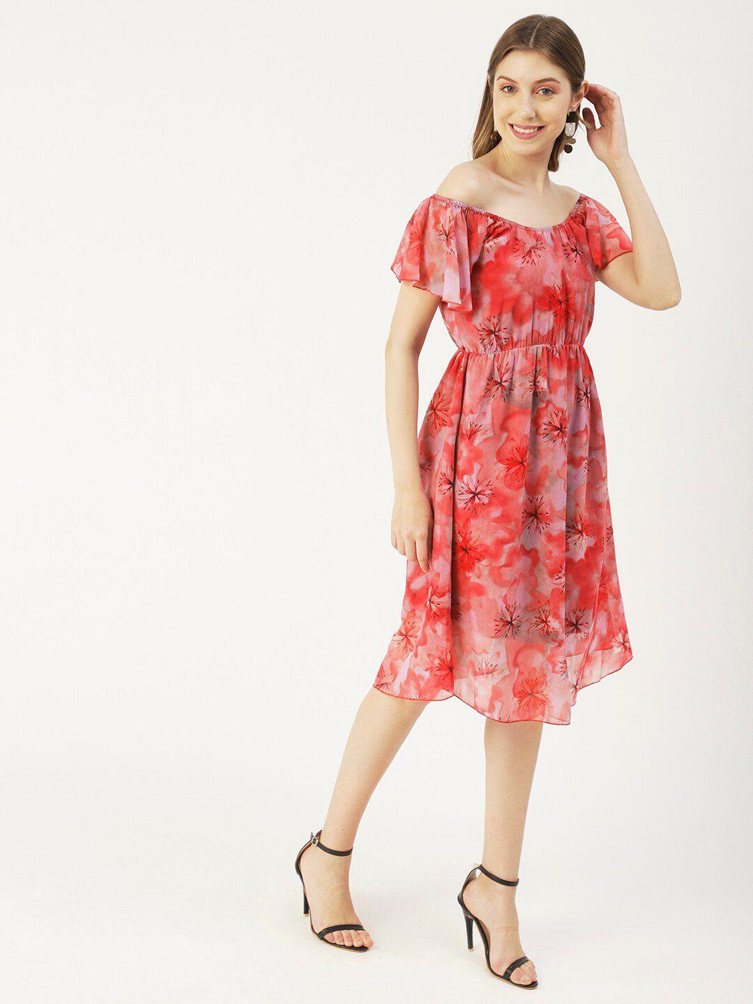 moomaya floral printed off-shoulder fit & flare dress