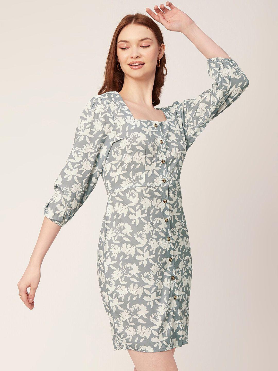 moomaya floral printed puff sleeve sheath dress