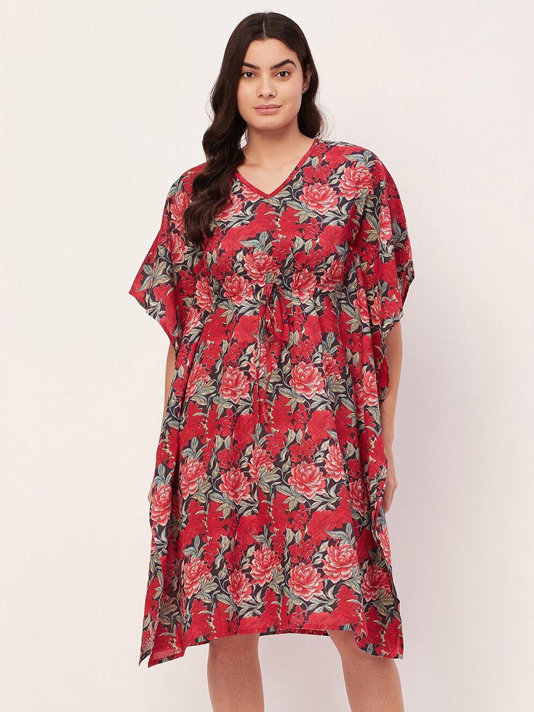 moomaya floral printed pure cotton kaftan nightdress