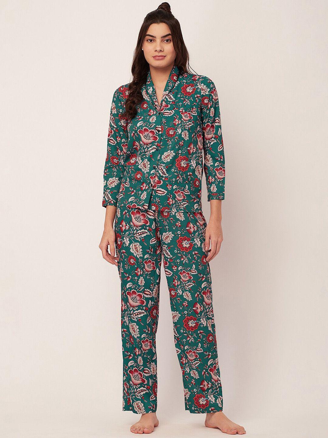moomaya floral printed satin night suit
