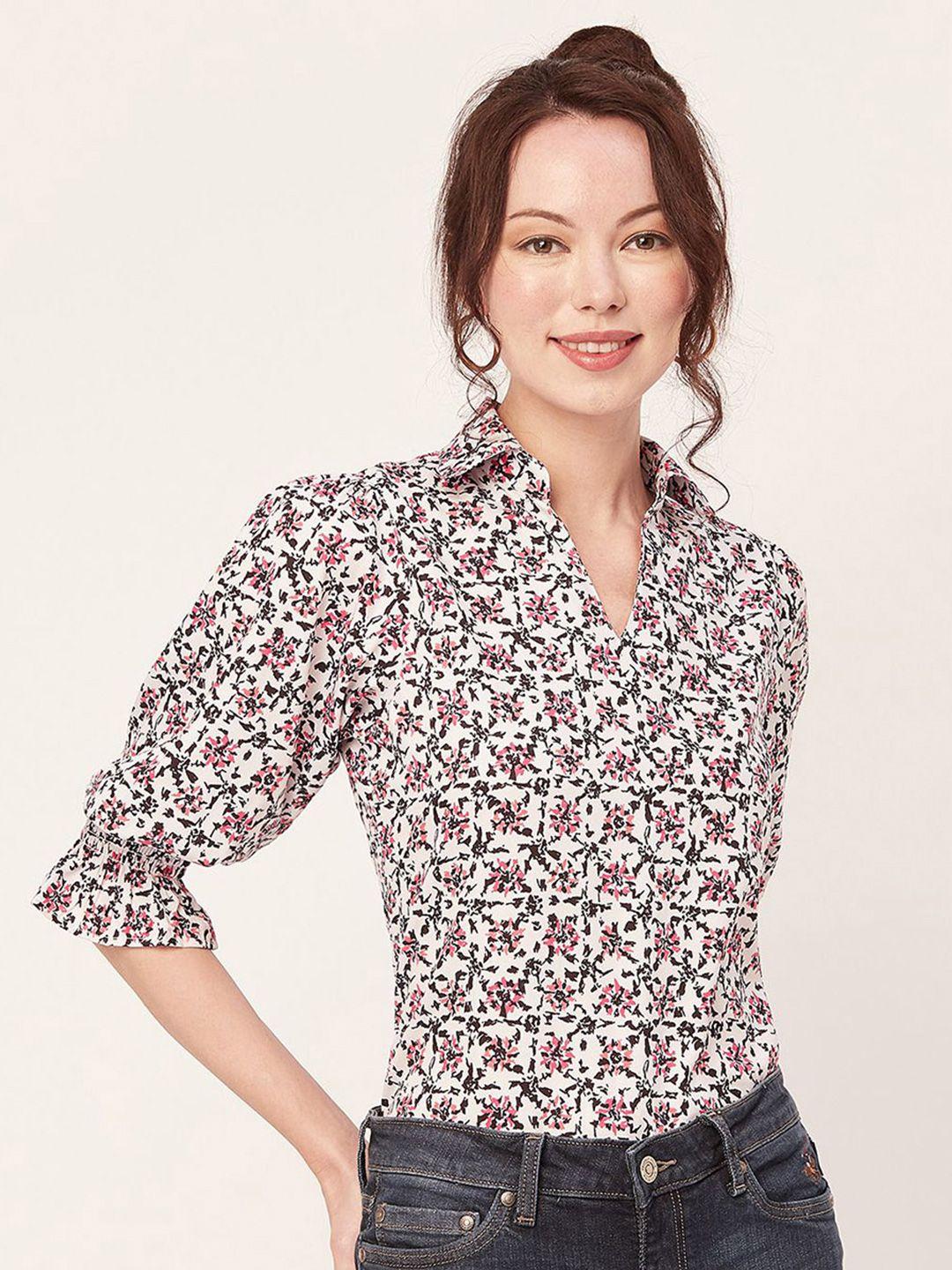 moomaya floral printed shirt collar puff sleeves shirt style top