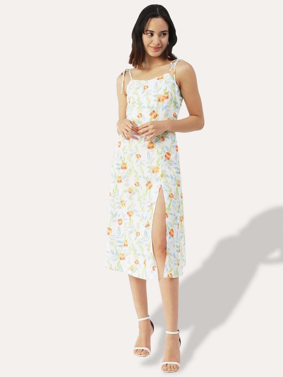 moomaya floral printed shoulder strap a-line midi dress