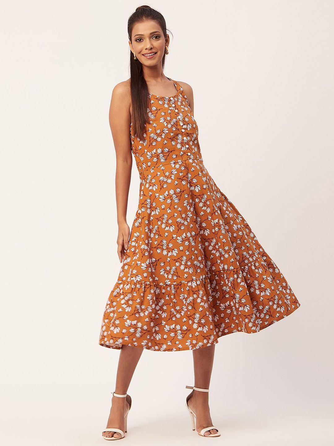 moomaya floral printed shoulder straps a-line midi dress