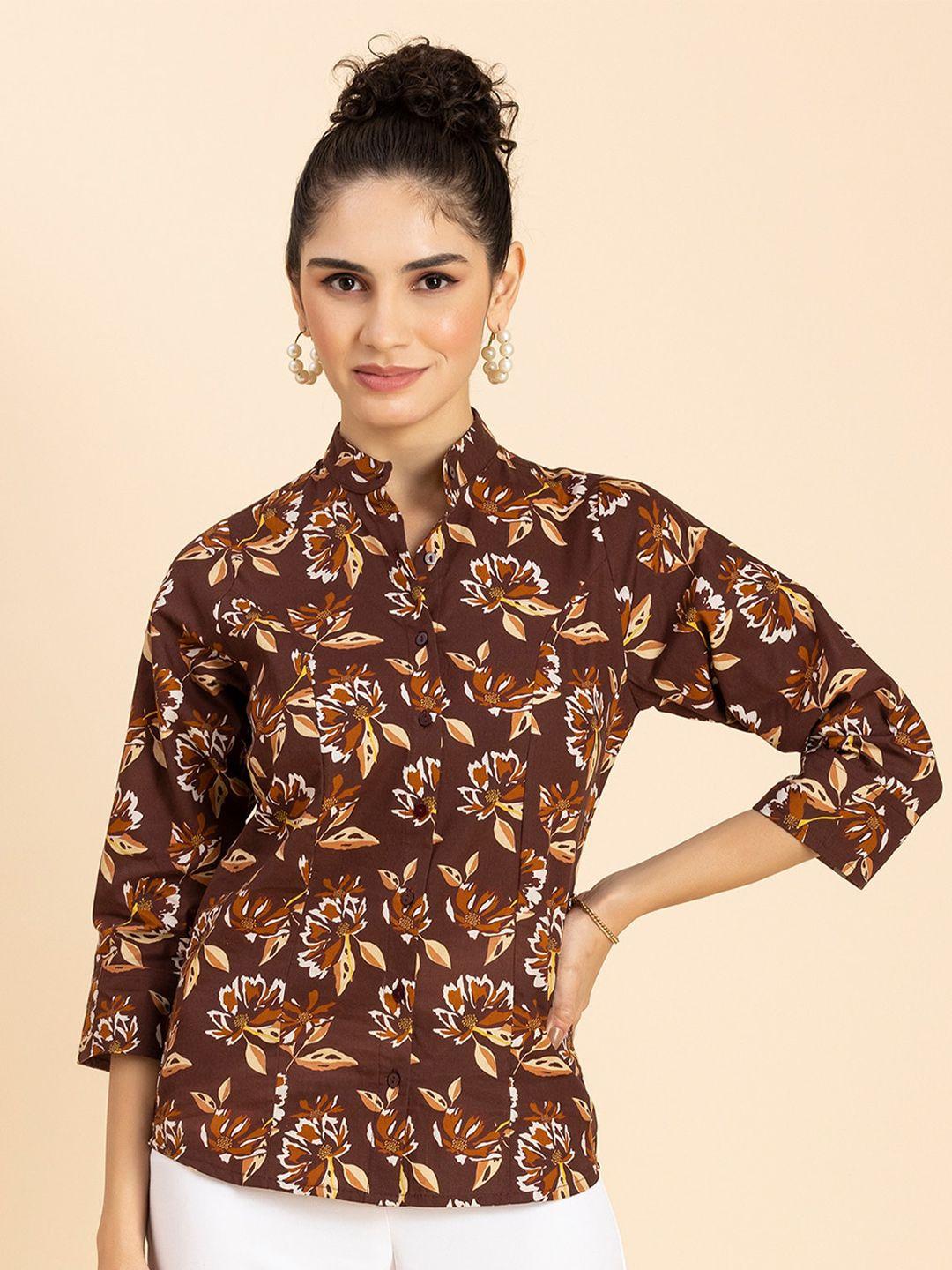 moomaya floral printed spread collar cotton casual shirt