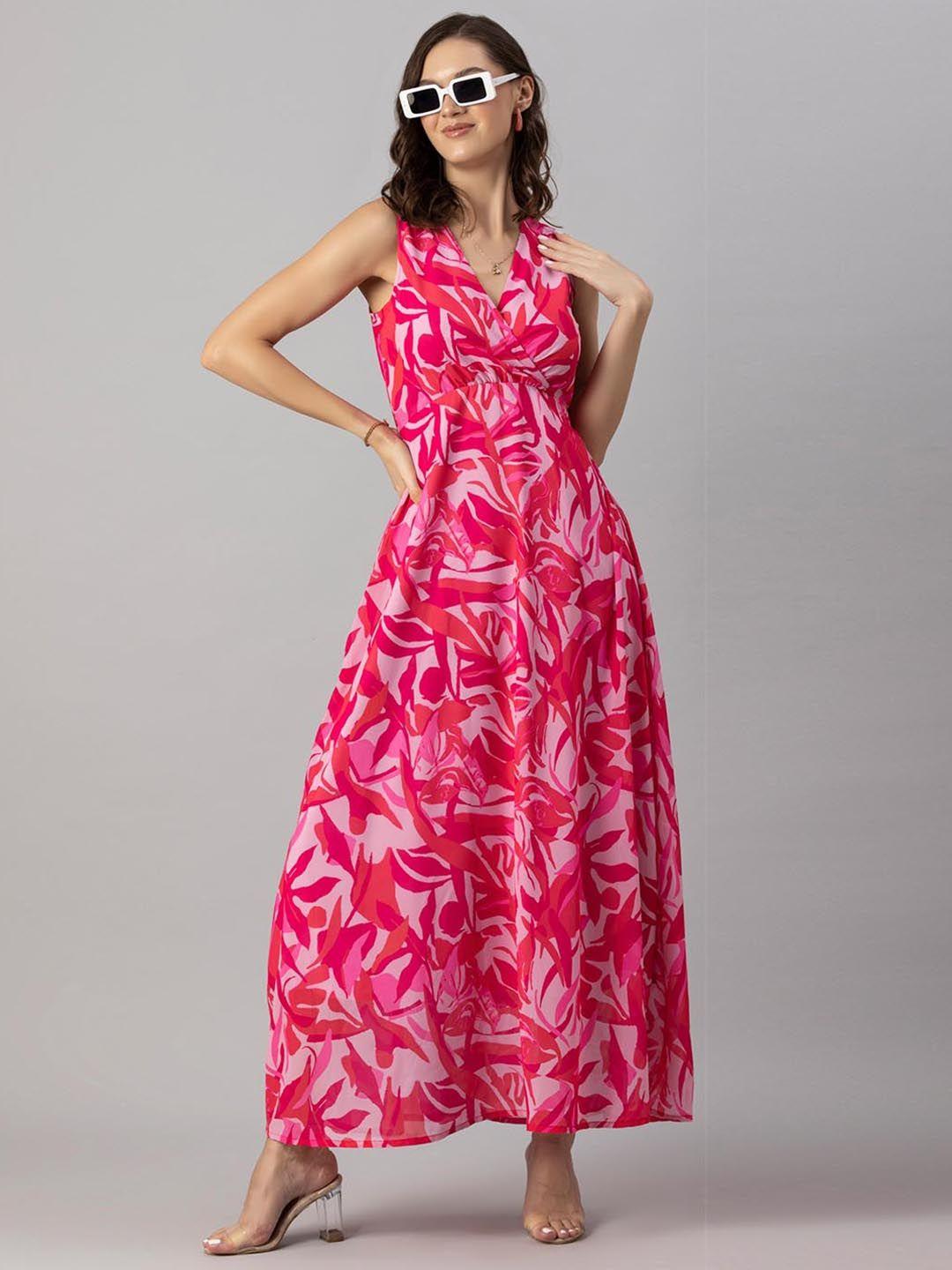 moomaya floral printed v-neck georgette wrap dress