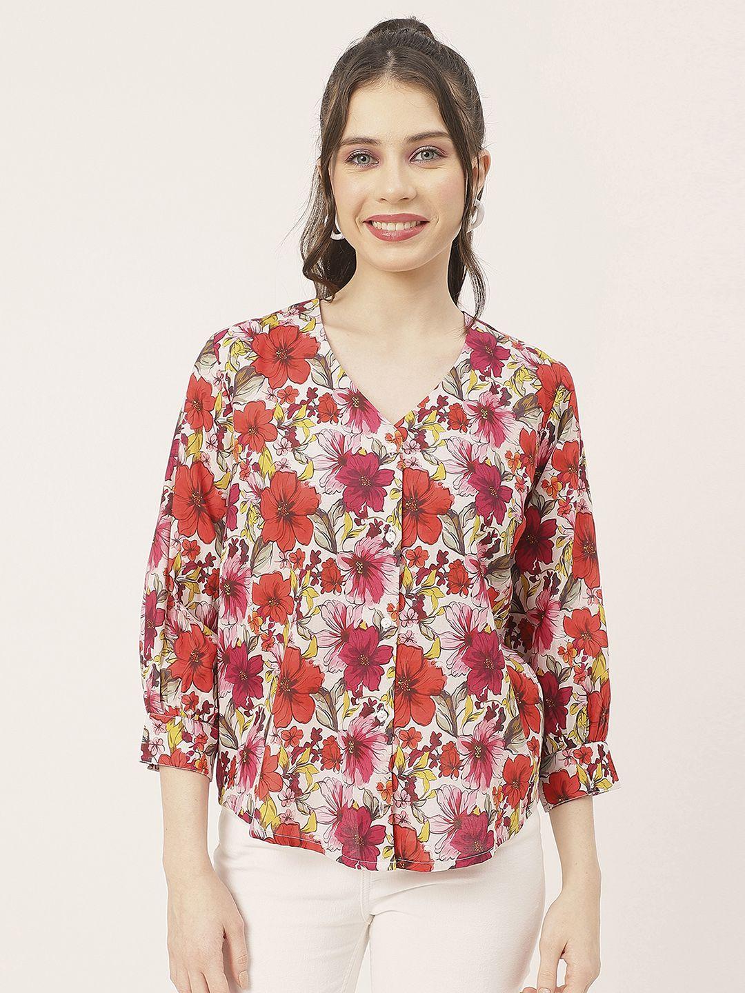 moomaya floral printed v neck tops