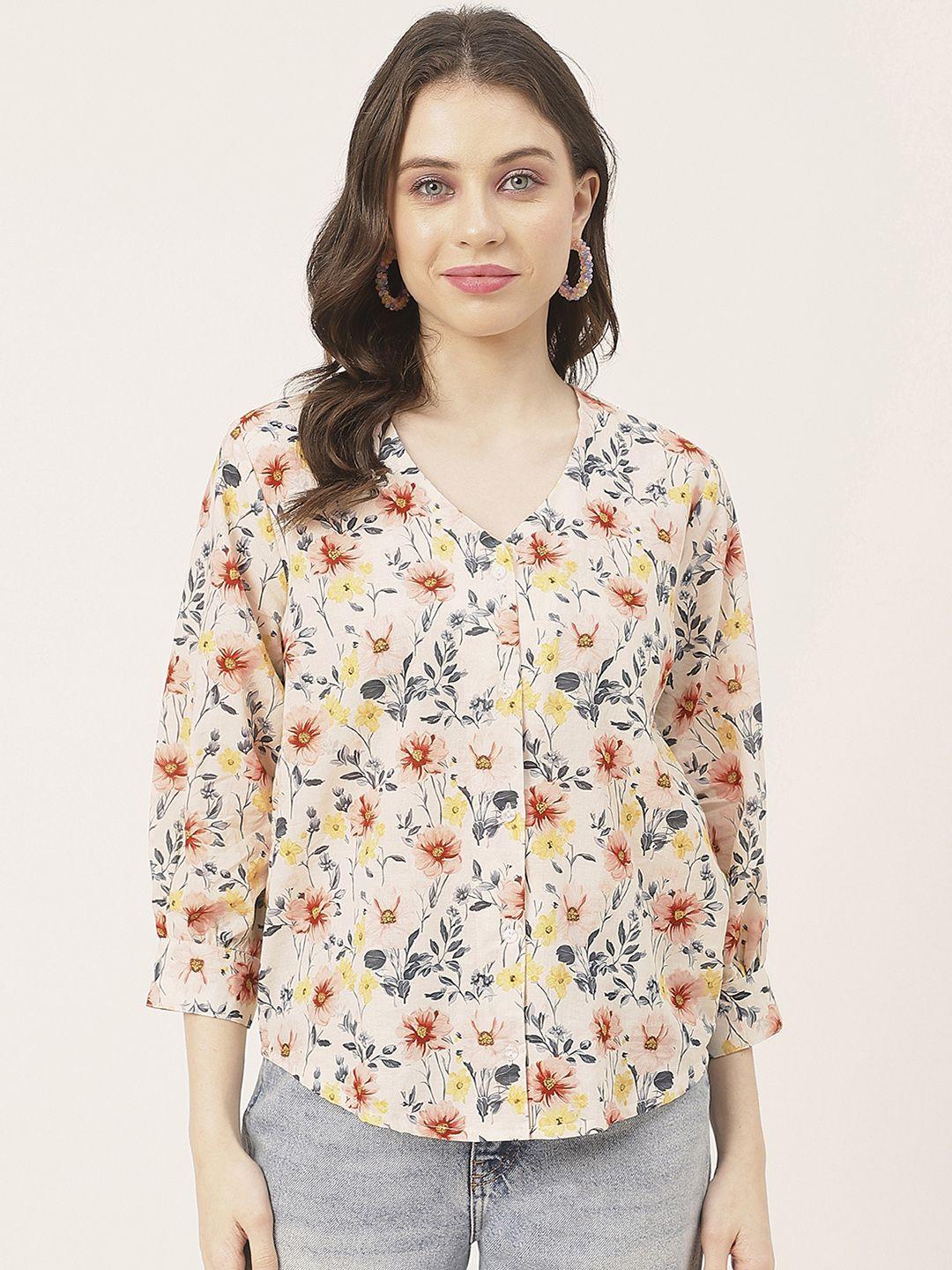 moomaya floral printed v neck tops