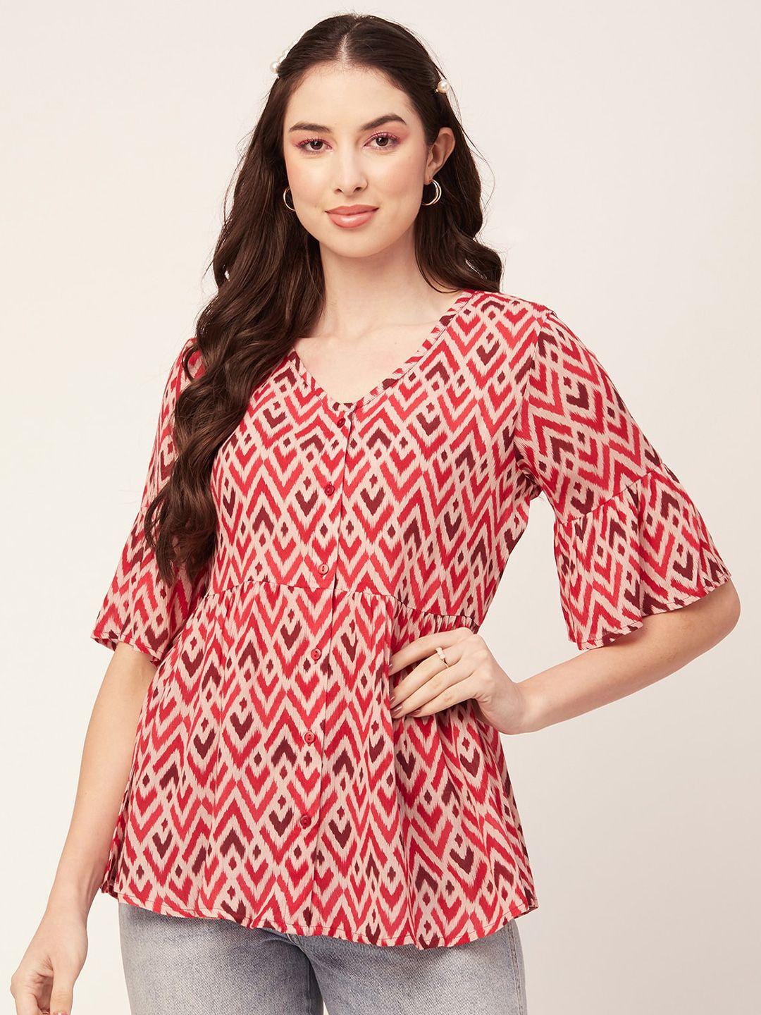 moomaya geometric printed bell sleeves top