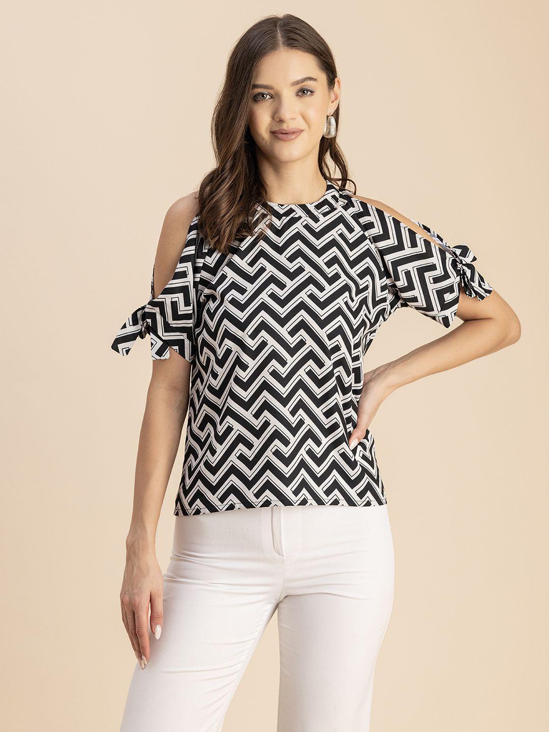 moomaya geometric printed cold-shoulder top