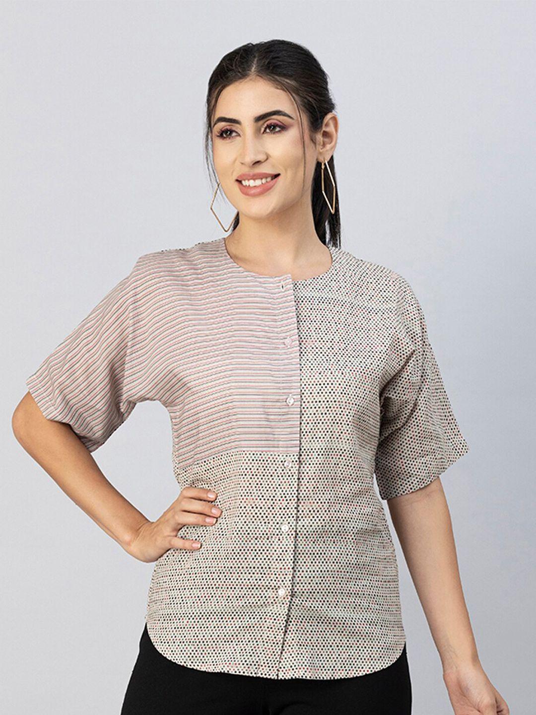 moomaya geometric printed cotton shirt style top