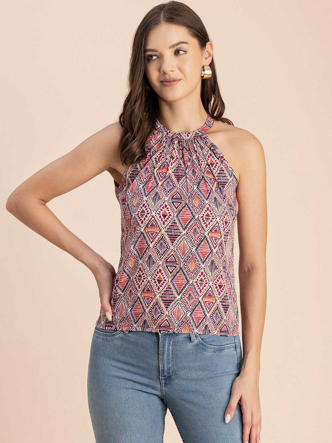 moomaya geometric printed halter neck top