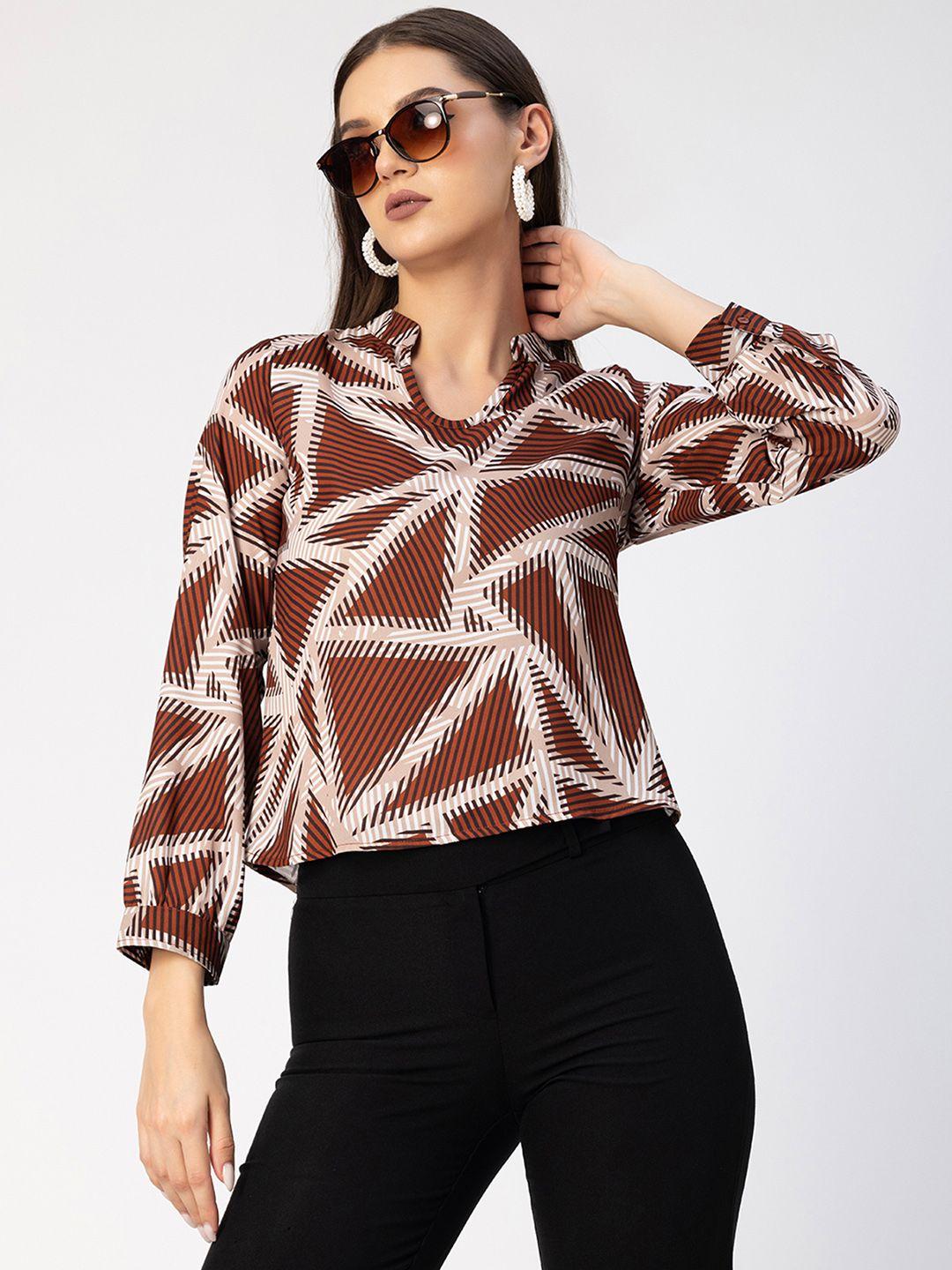 moomaya geometric printed mandarin collar shirt style top