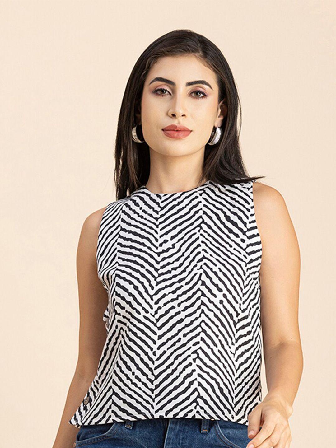 moomaya geometric printed round neck satin top