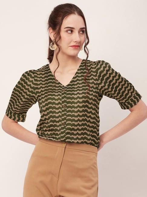 moomaya green & beige printed top