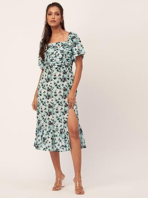 moomaya green & black floral print midi dress