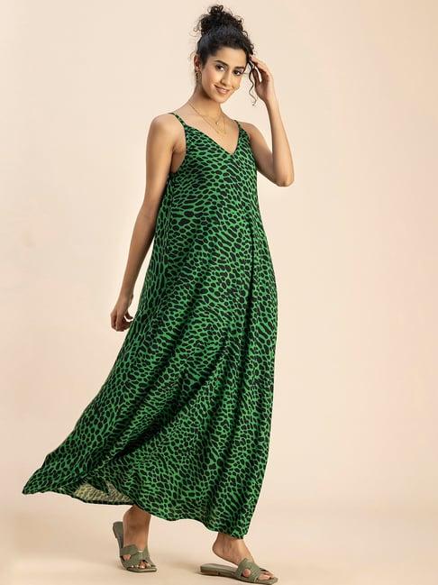 moomaya green & black printed maxi dress