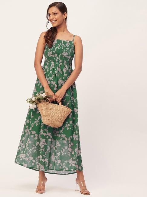 moomaya green & white floral print maxi dress