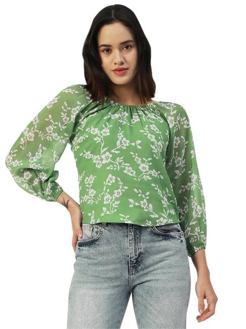 moomaya green & white floral print top