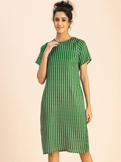 moomaya green & white striped a line dress
