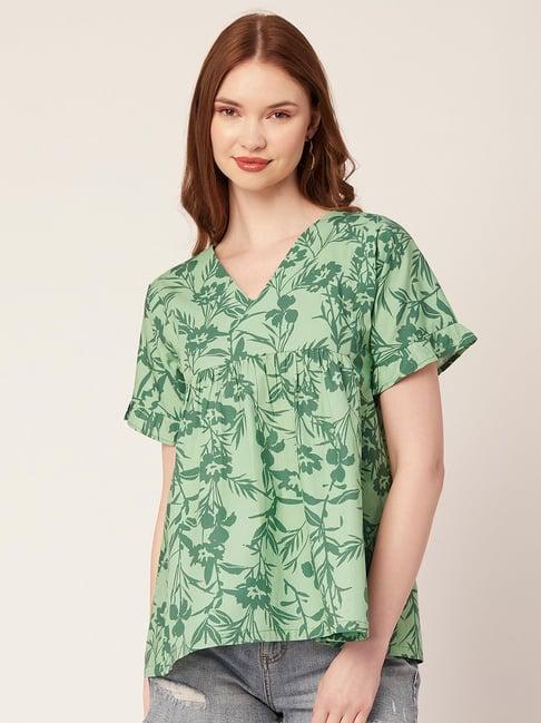 moomaya green cotton floral print top