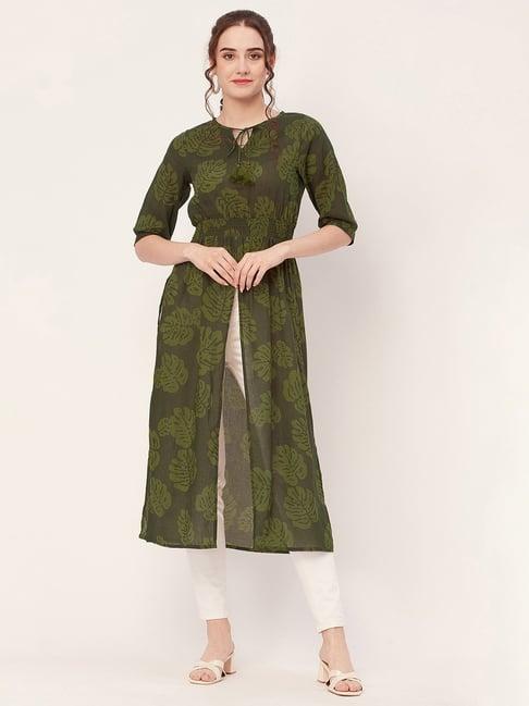 moomaya green cotton printed kurta