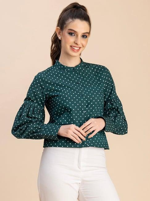moomaya green cotton printed shirt