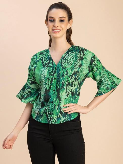 moomaya green cotton printed top