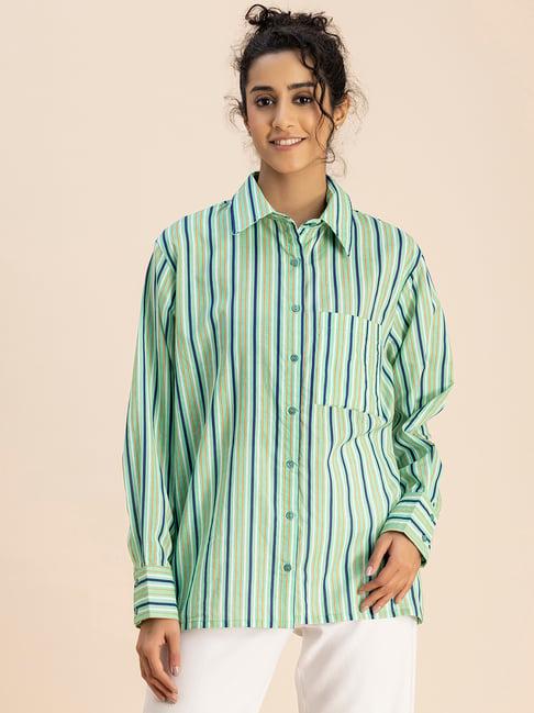 moomaya green cotton striped shirt
