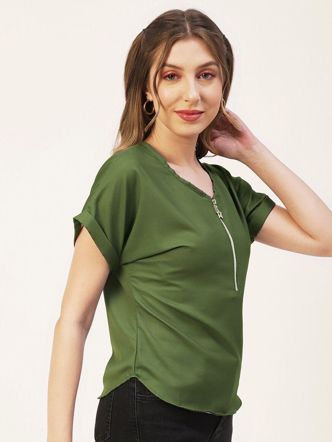 moomaya green extended sleeves georgette top