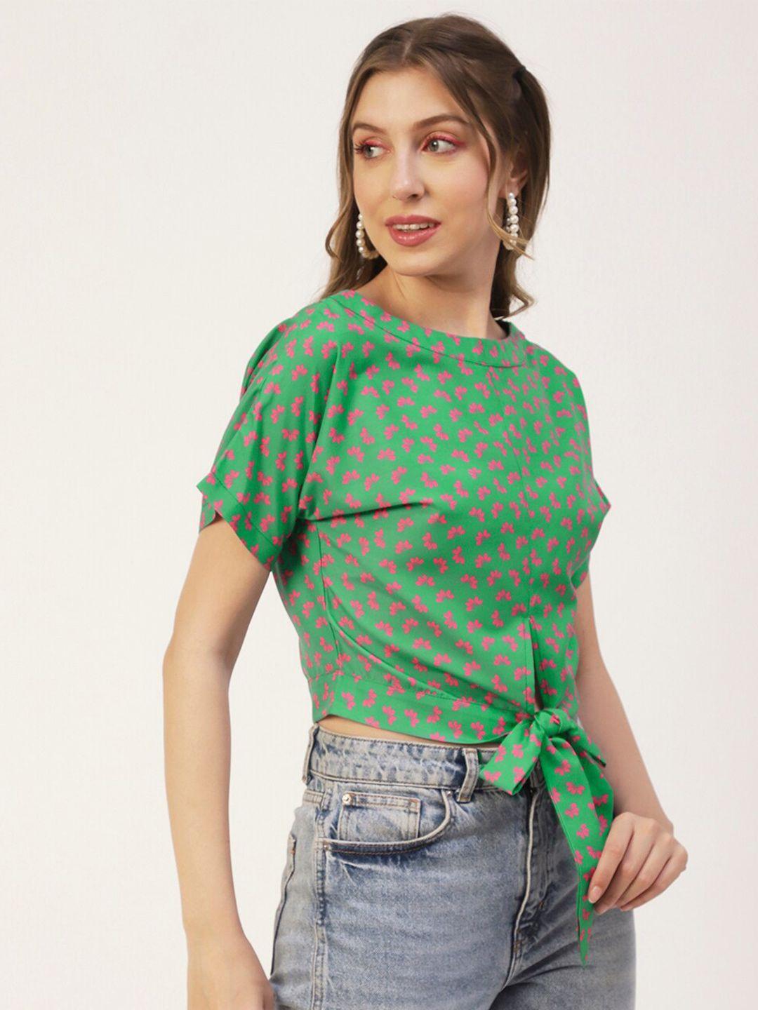 moomaya green floral print extended sleeves top