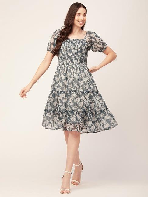 moomaya green floral print fit & flare dress