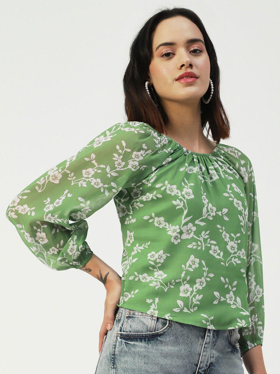 moomaya green floral print georgette top