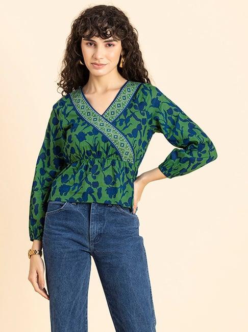 moomaya green floral print top