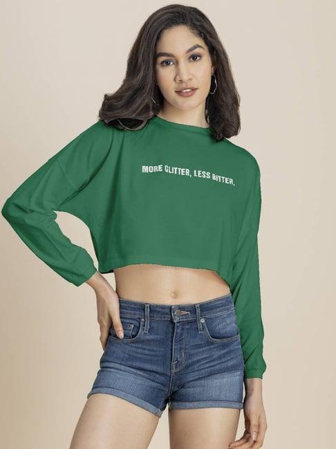 moomaya green graphic print crop t-shirt