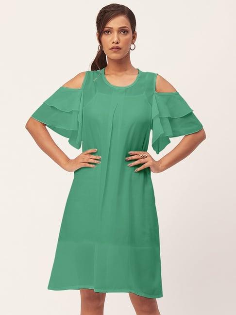 moomaya green regular fit a line dress