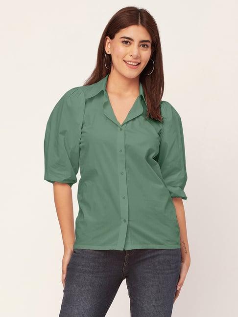 moomaya green regular fit shirt