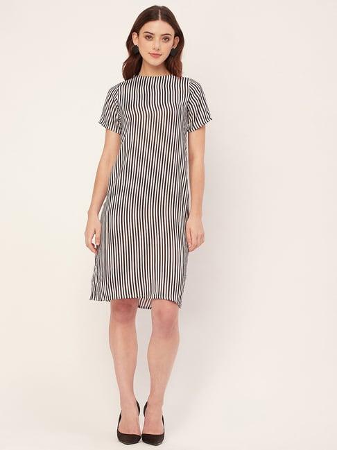 moomaya grey & white striped a line dress