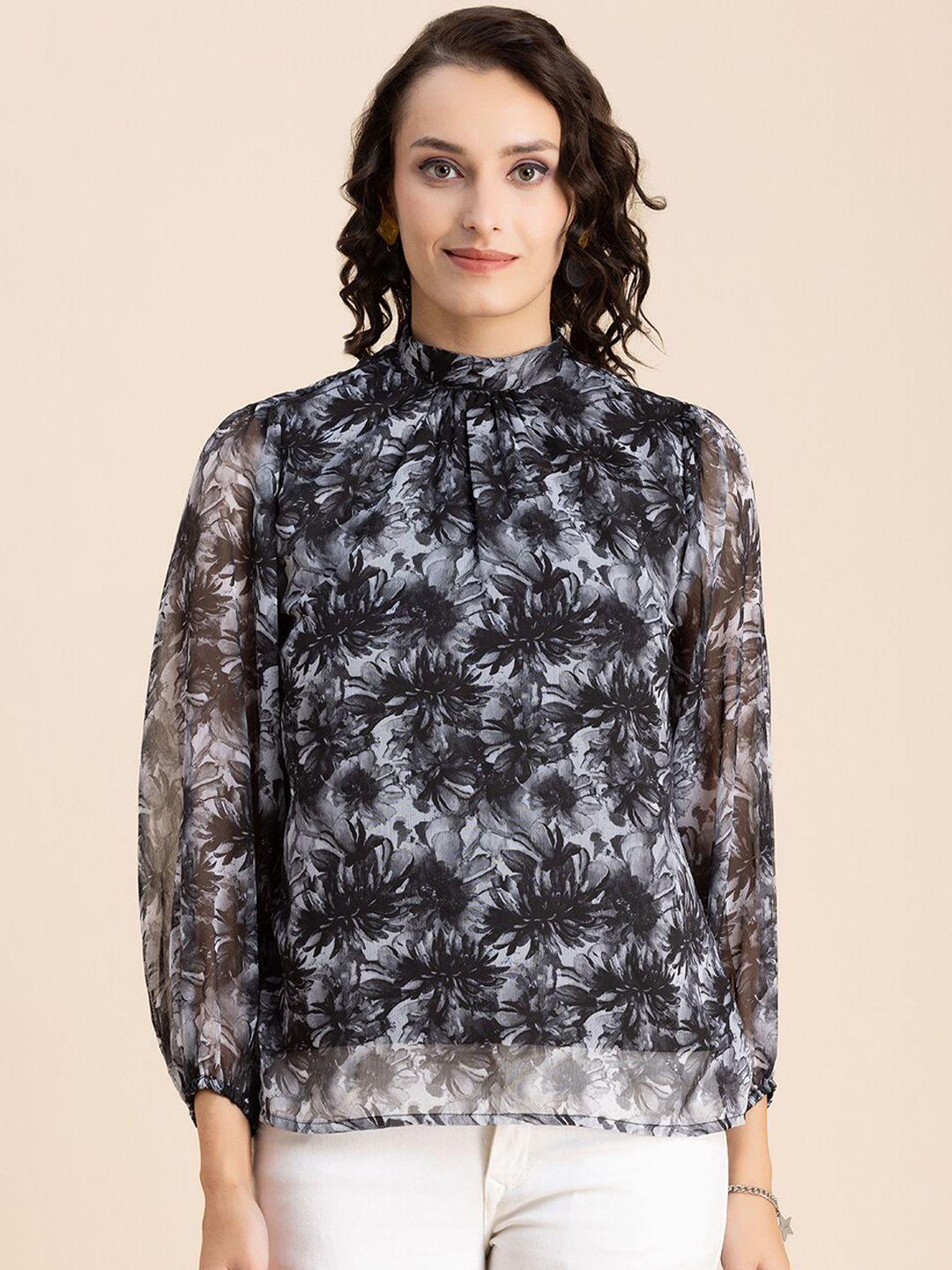 moomaya grey floral print chiffon top